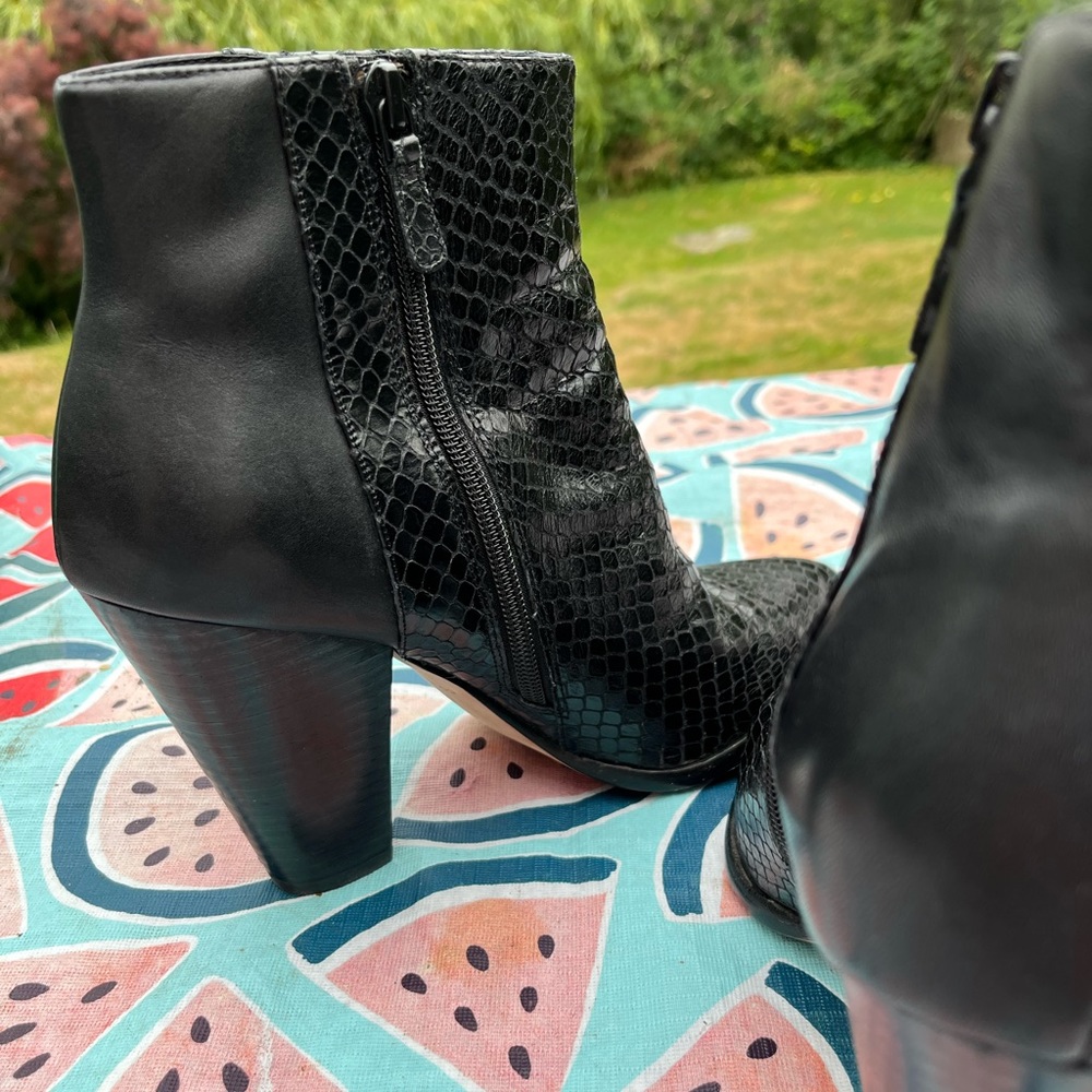 Cole Haan Black Snakeskin Pattern Ankle Boots